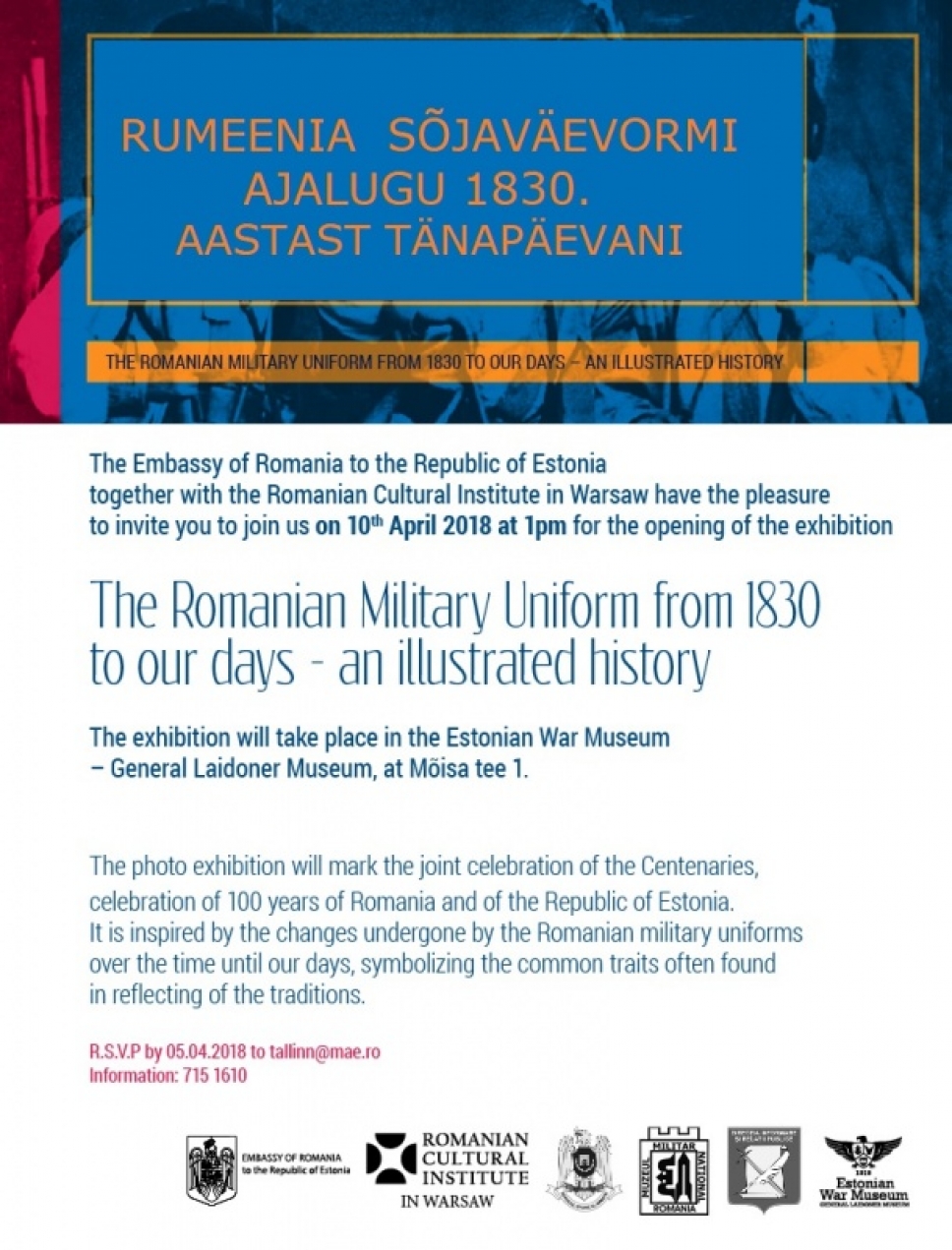 Istoria uniformei militare românești de la 1830 până în prezent – expoziție de fotografie la Tallinn